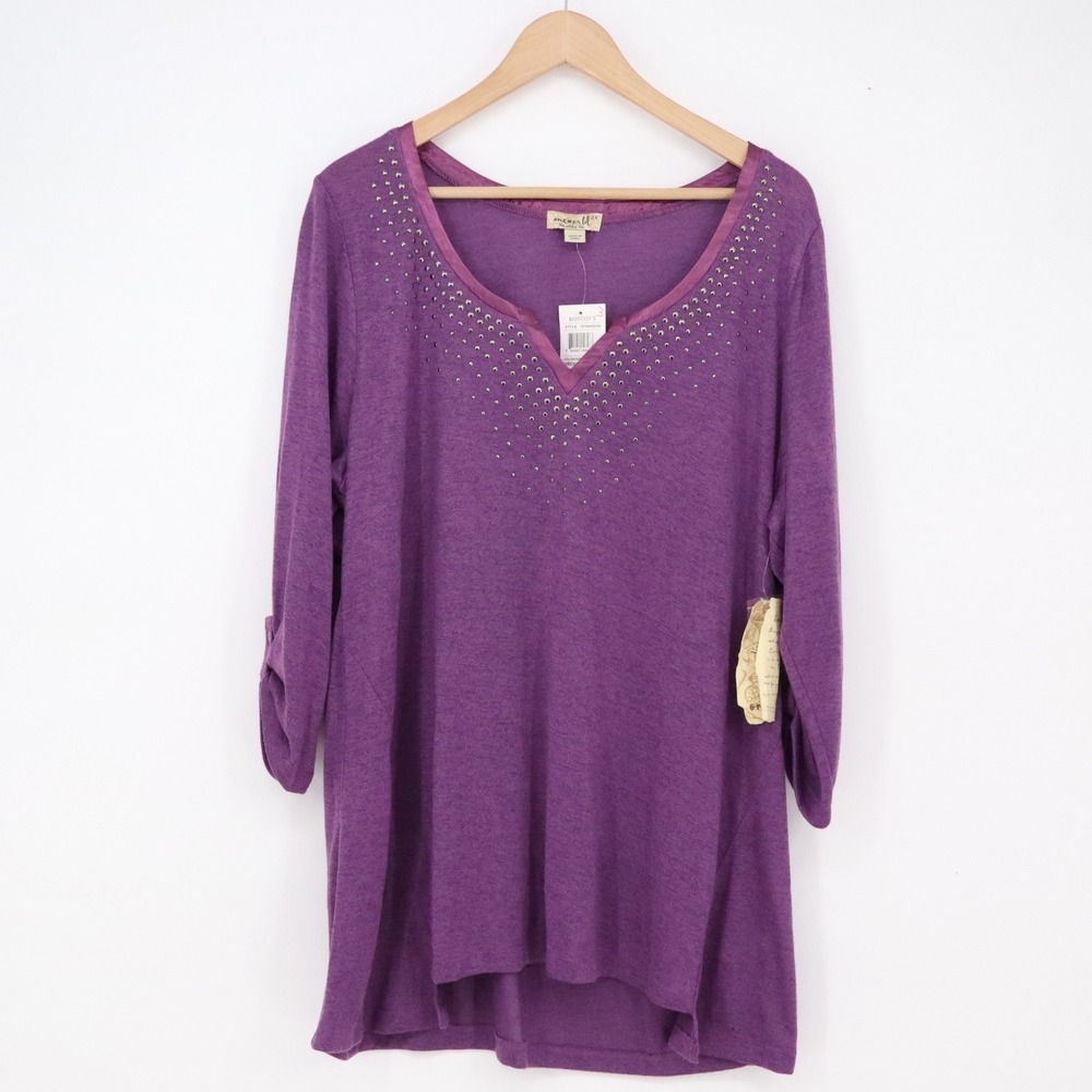 One World Tunic Women 2X Orchid Heather Studded Roll-Tab New